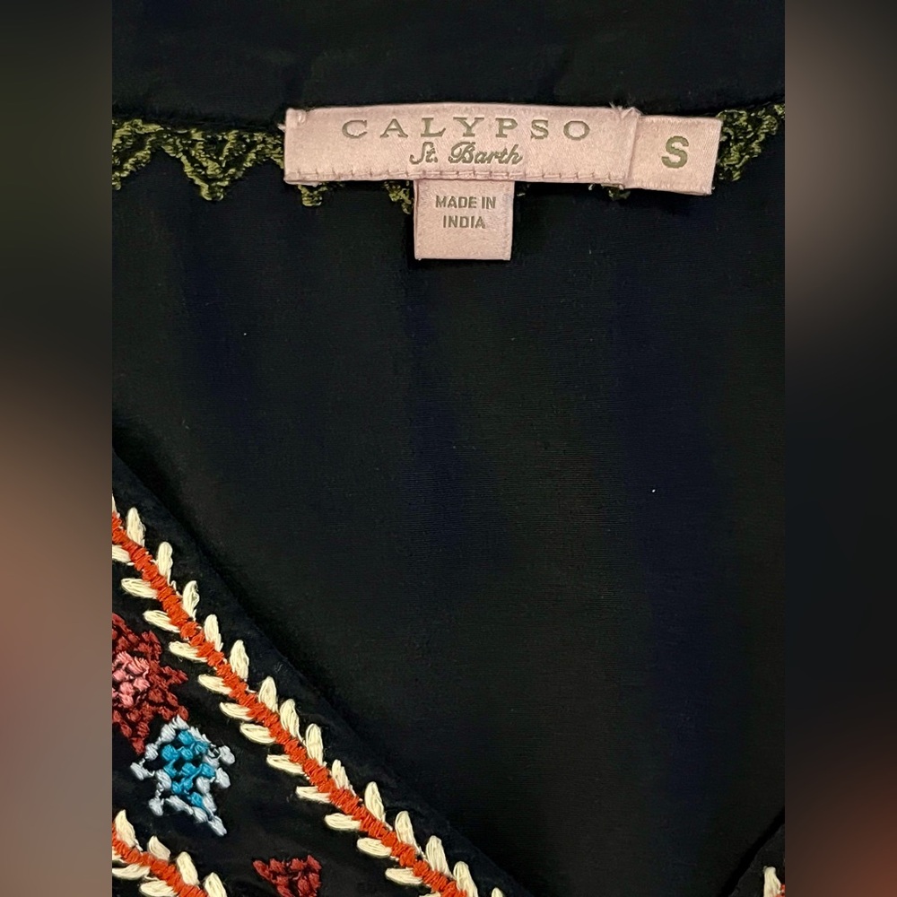 Calypso Saint Barth Silk Embroidered Navy Dress with Floral Accents Mini Small - Picture 13 of 16